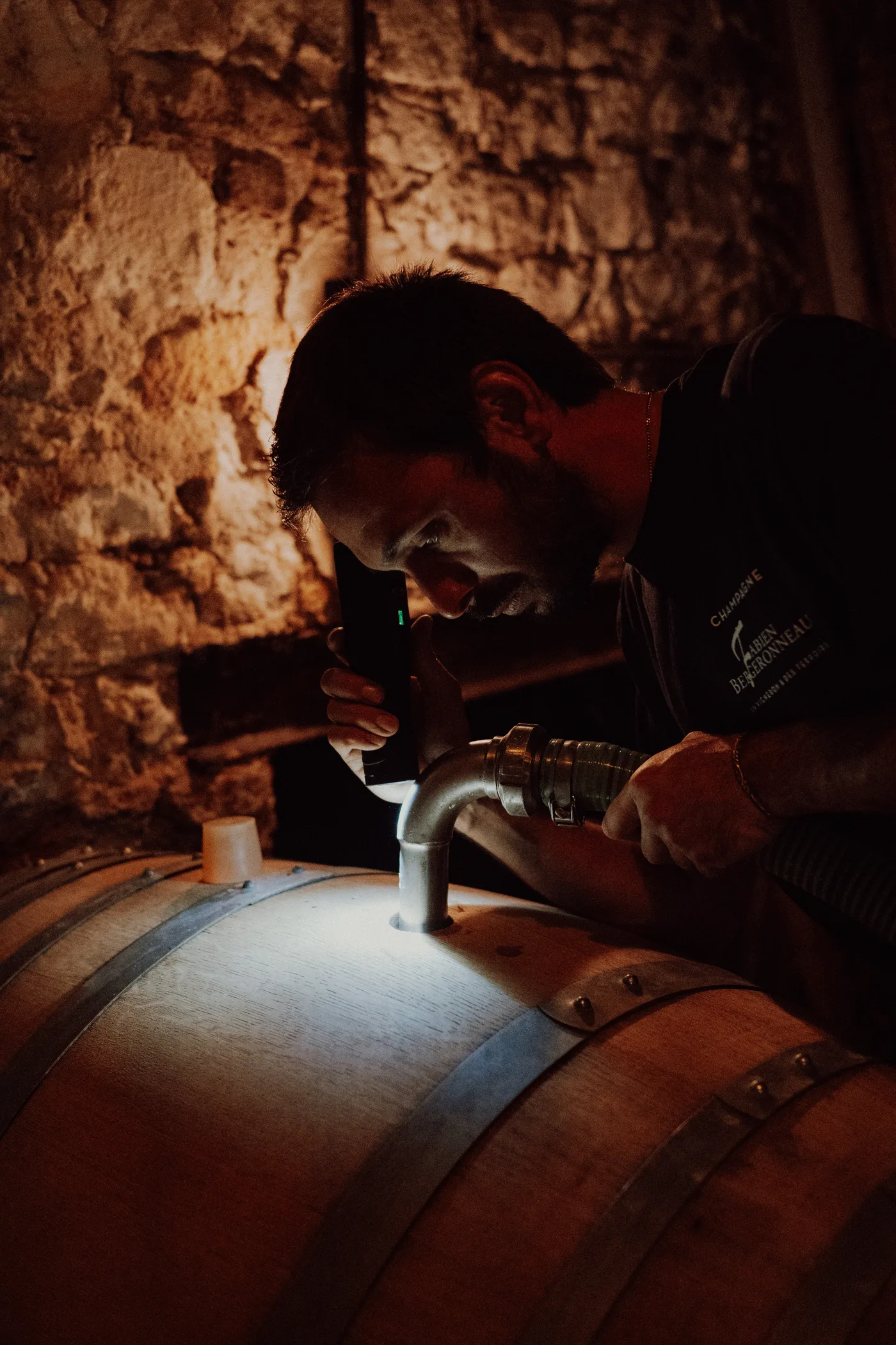 Working a barrel in the cellar